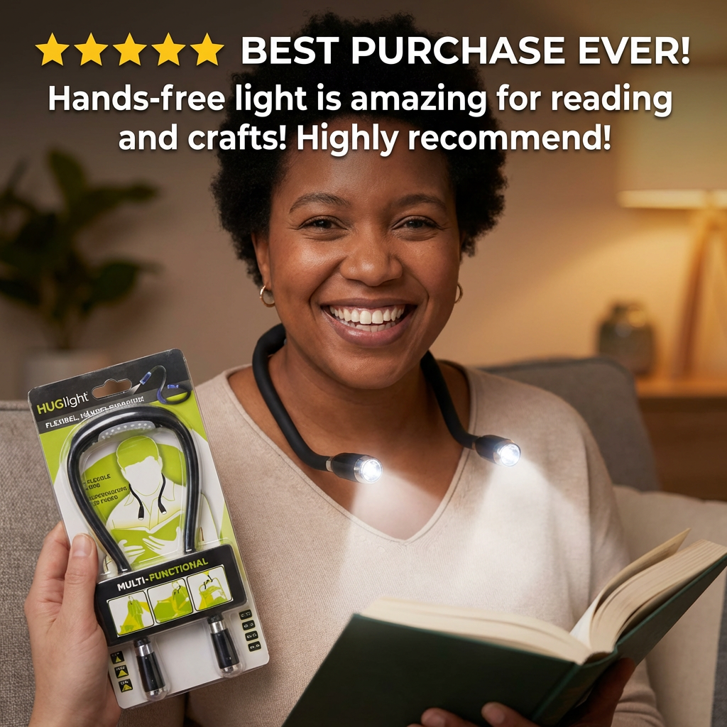 Flexible Neck LED Reading Light with Dual Adjustable Lamps, Hands-Free Neck Light for Reading, Crafting, Repair Work, Camping and Night Activities, Battery Powered Portable Book Light