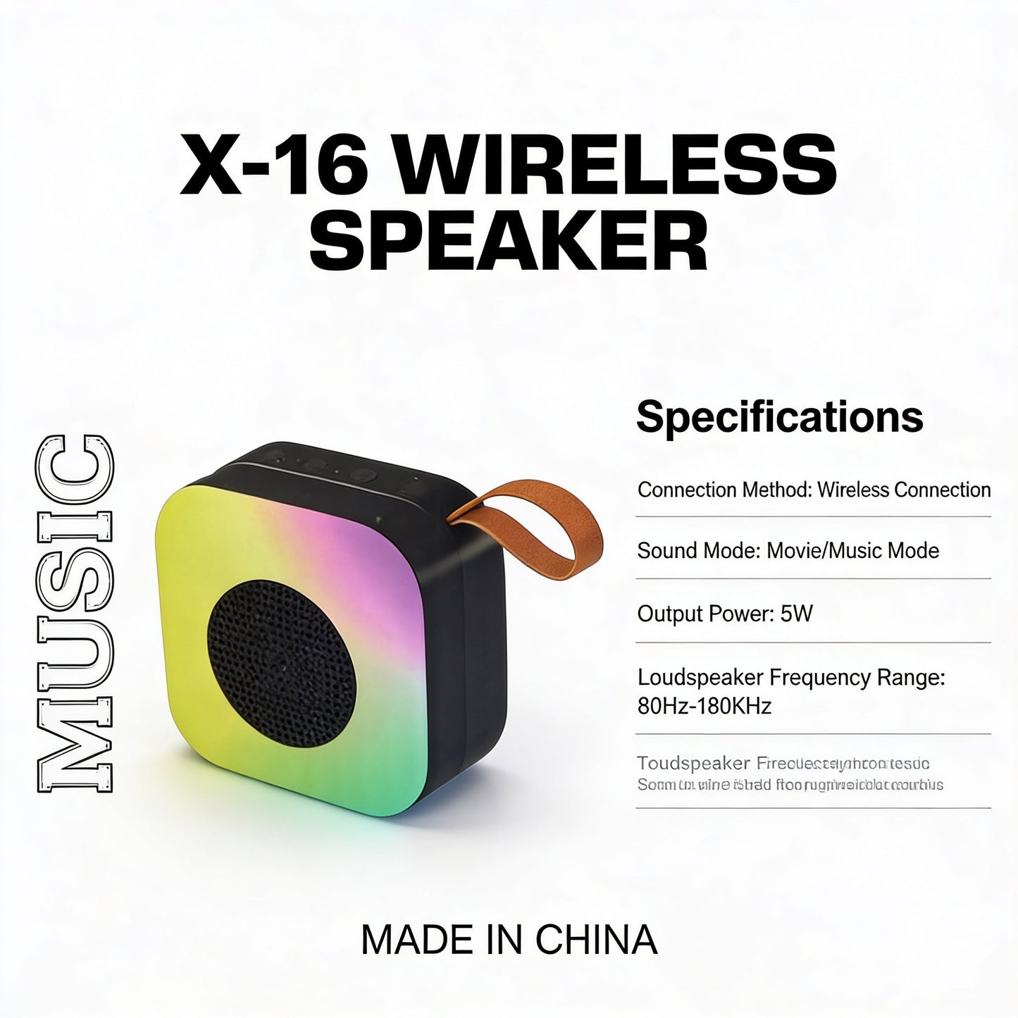 Portable Wireless Bluetooth Speaker with RGB LED Lights – 5W Mini Speaker, Movie & Music Modes, Rechargeable Compact Design with Carry Strap
