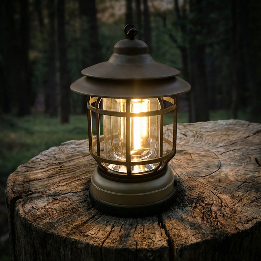 Vintage Style LED Camping Lantern with Warm COB Light, Battery Operated Portable Outdoor Lantern with Hanging Hook for Camping, Hiking, Garden, Emergency Lighting and Outdoor Decoration