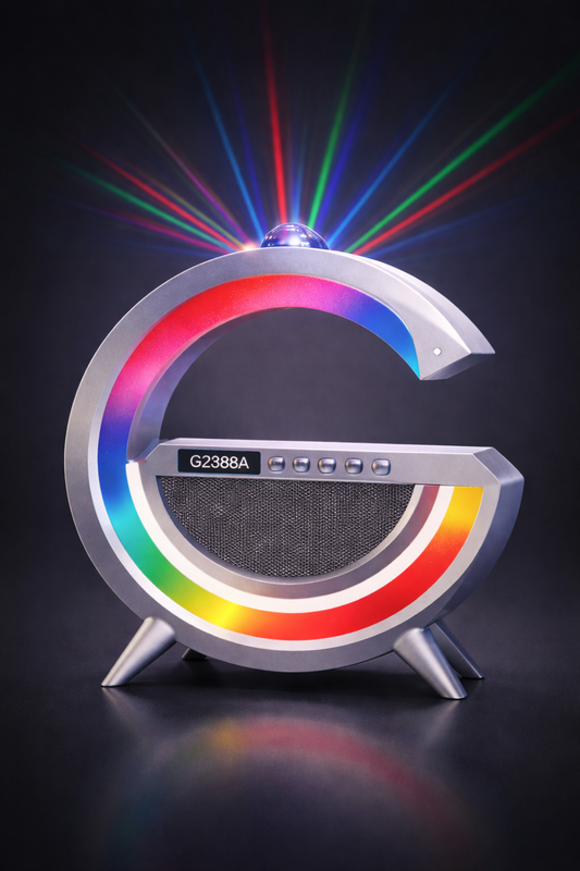 360° Laser Party Speaker with RGB LED Ring – Wireless Bluetooth Speaker, Colorful Light Show, Rechargeable 5V Powered Portable Sound System