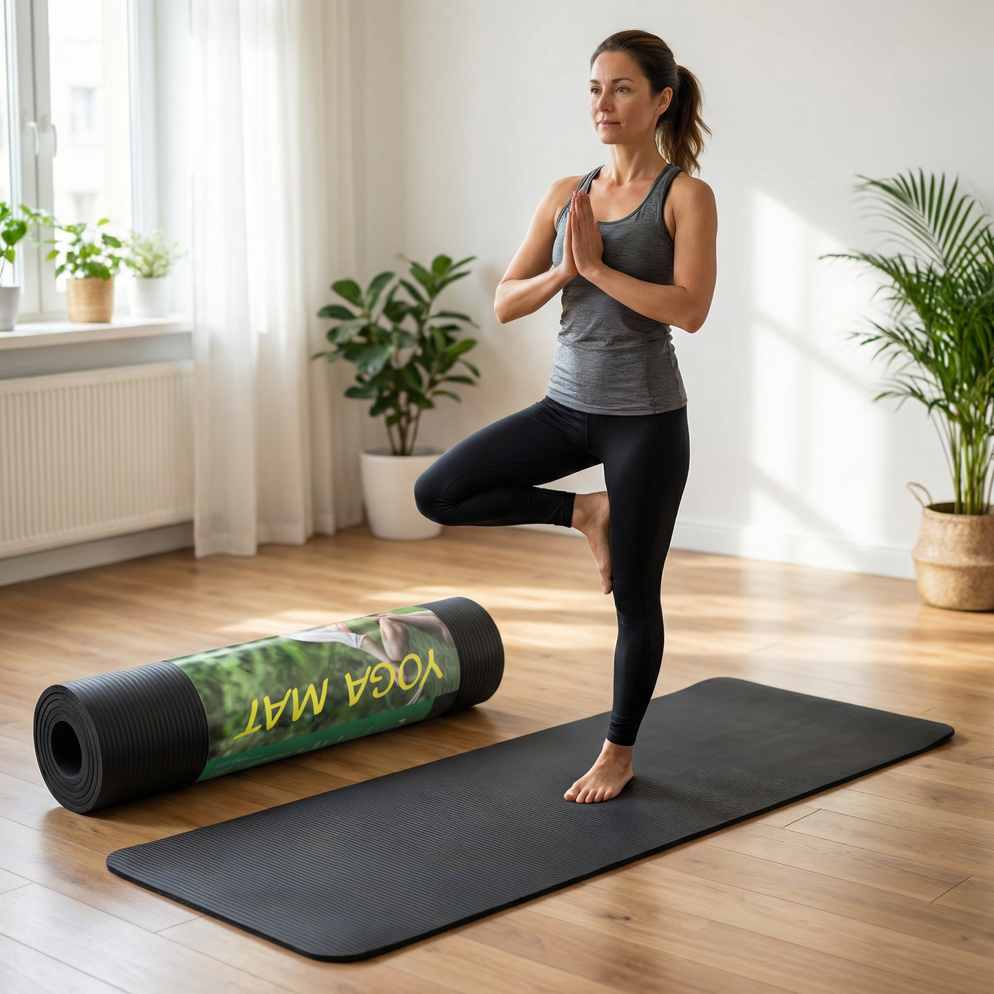 Non-Slip Yoga and Fitness Exercise Mat with Ribbed Anti-Slip Surface, Eco-Friendly Foam Workout Mat for Yoga, Pilates, Stretching, Home Gym Training, Meditation and Floor Exercises