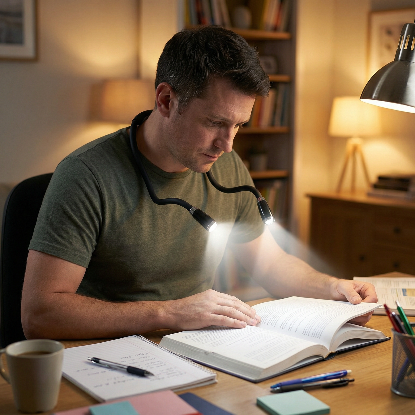 Flexible Neck LED Reading Light with Dual Adjustable Lamps, Hands-Free Neck Light for Reading, Crafting, Repair Work, Camping and Night Activities, Battery Powered Portable Book Light