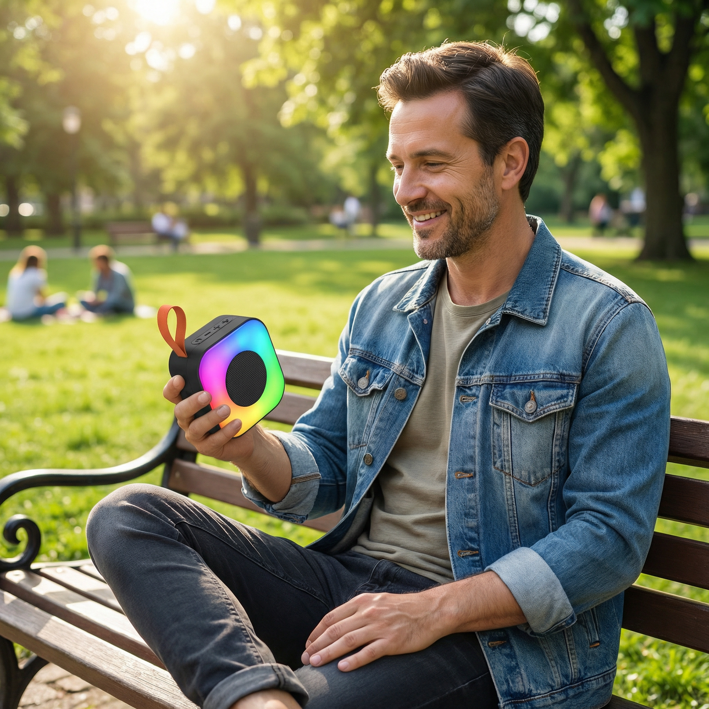 Portable Wireless Bluetooth Speaker with RGB LED Lights – 5W Mini Speaker, Movie & Music Modes, Rechargeable Compact Design with Carry Strap