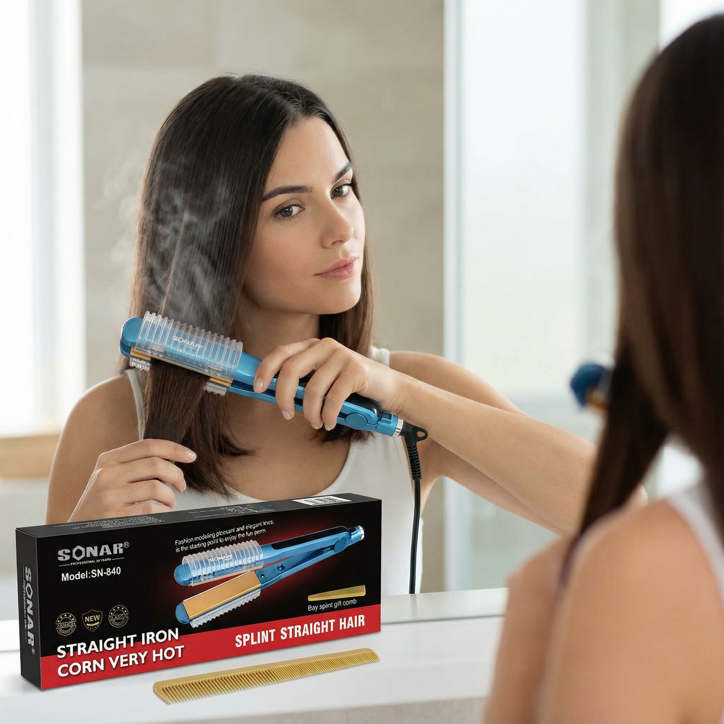 Professional Hair Straightener and Crimping Iron with Ceramic Heating Plates, Fast Heating Hair Styling Tool for Straightening, Crimping and Split-End Trimming, Electric Hair Styling Iron for Women and Salon Home Use