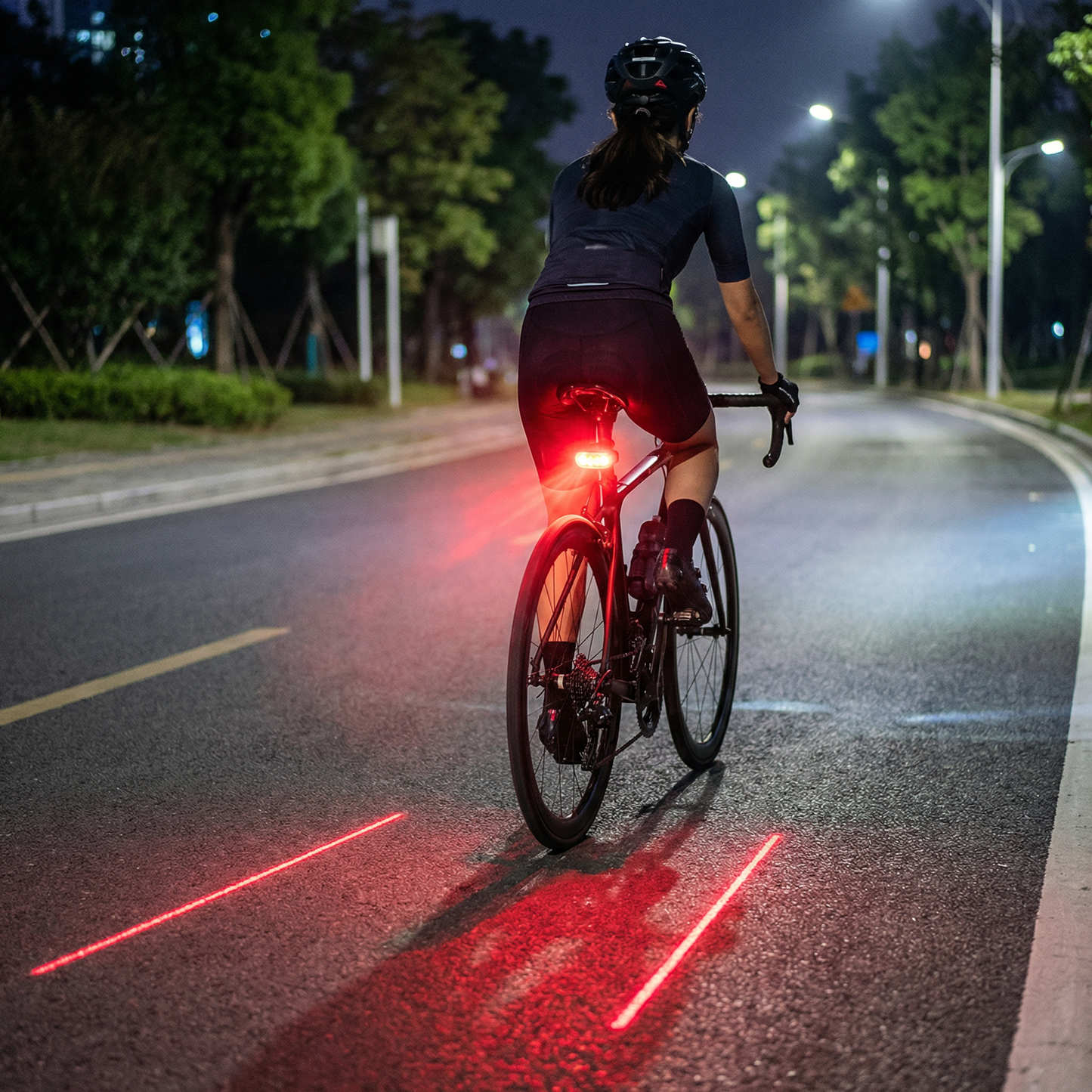 Bicycle Laser Tail Light with LED Safety Light, Battery Powered Bike Rear Warning Light with Laser Lane Projection, Waterproof Cycling Tail Lamp for Road Bike, Mountain Bike and Night Riding Safety