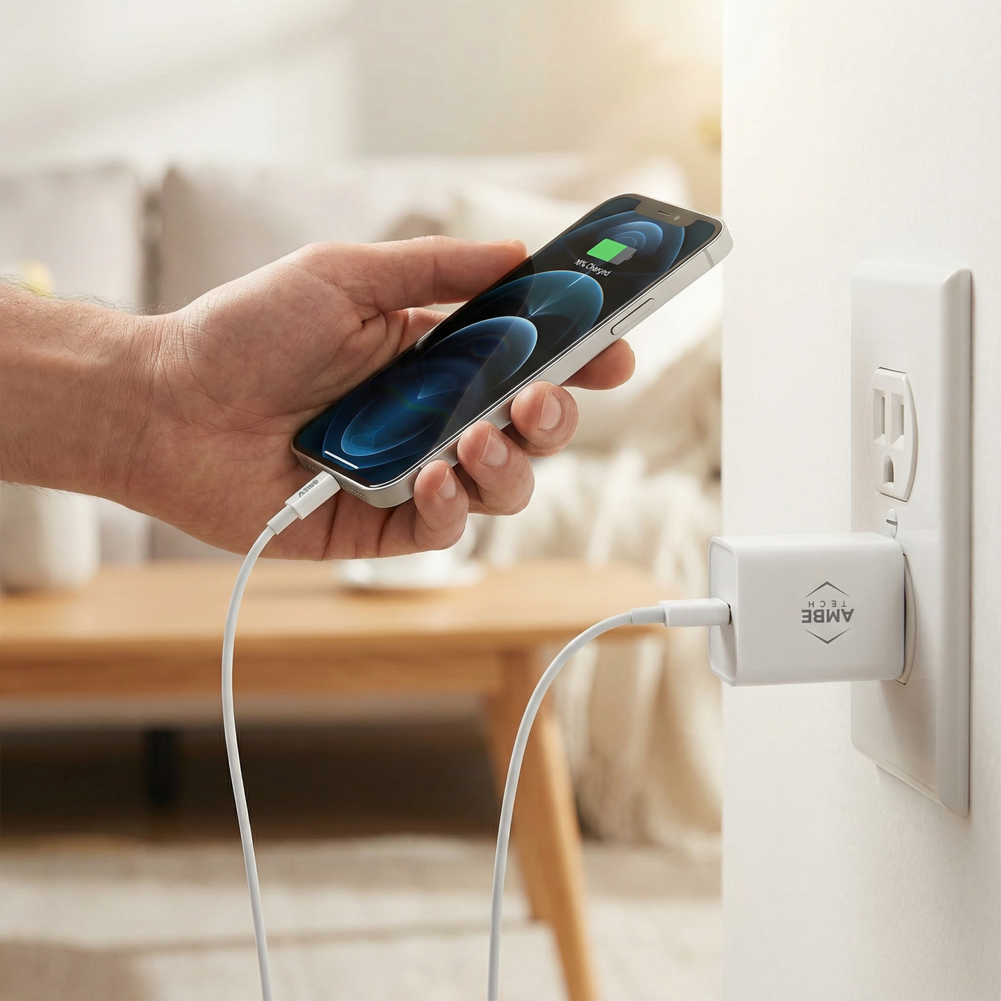 18W Fast Charging Wall Adapter with USB to Lightning Cable – Quick Charge 3.0 Power Plug with 1 Meter Data Cable, Smart Protection