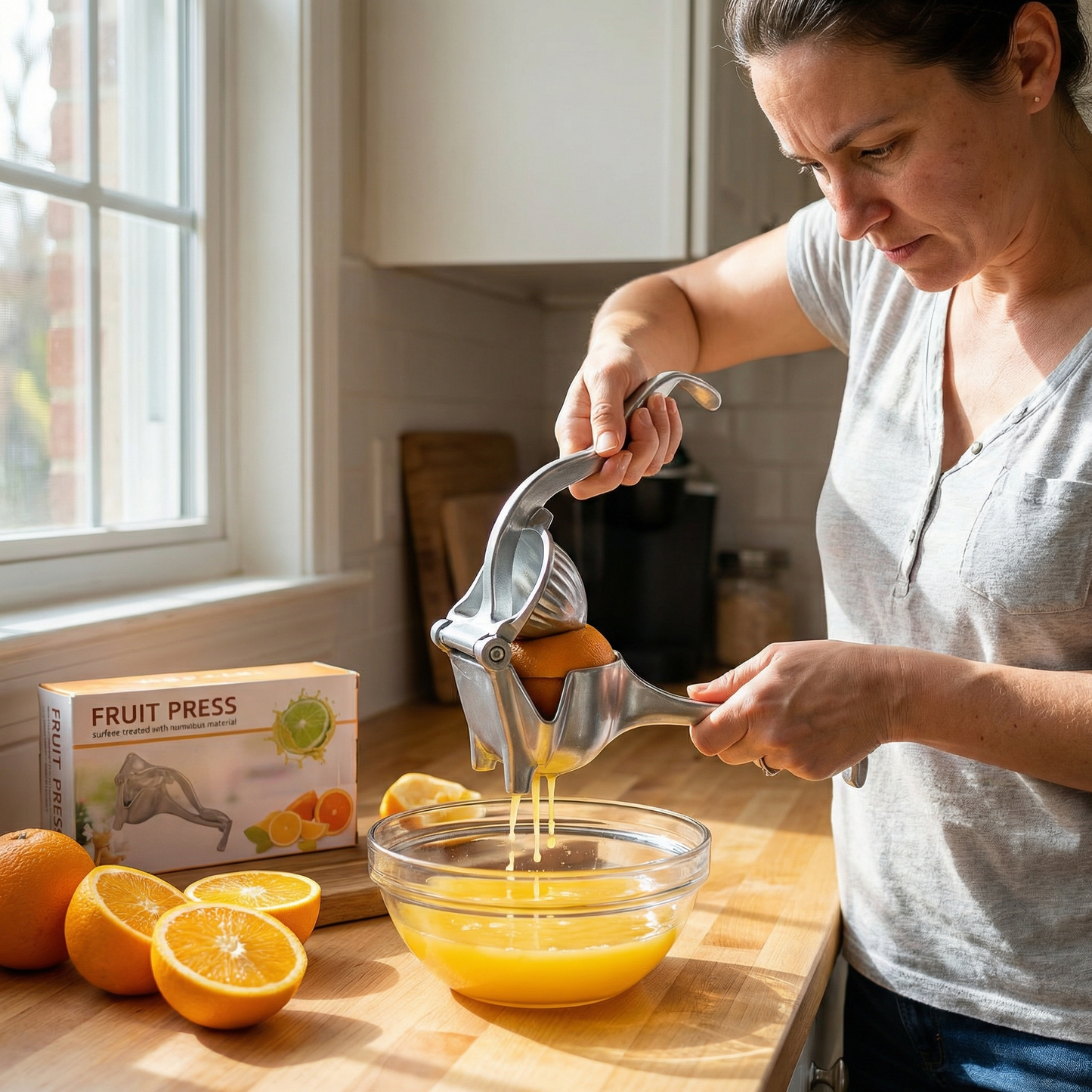 Manual Citrus Fruit Press Juicer, Heavy Duty Hand Press Lemon and Orange Squeezer, Aluminum Handheld Fruit Juicer for Lemon, Lime, Orange and Citrus Juice Extraction