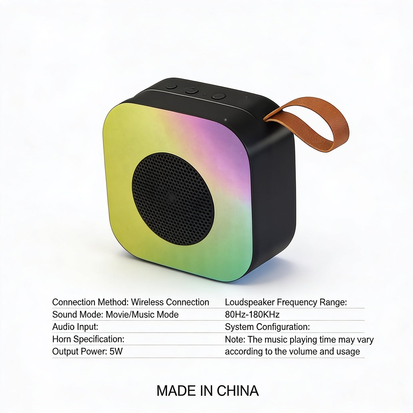 Portable Wireless Bluetooth Speaker with RGB LED Lights – 5W Mini Speaker, Movie & Music Modes, Rechargeable Compact Design with Carry Strap