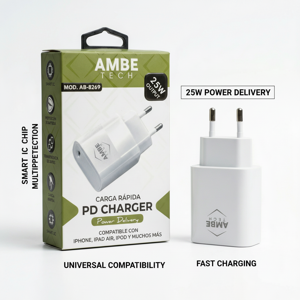 25W PD Fast Charging Wall Adapter – USB-C Power Delivery Charger with Smart IC Protection, Compact Travel Power Plug