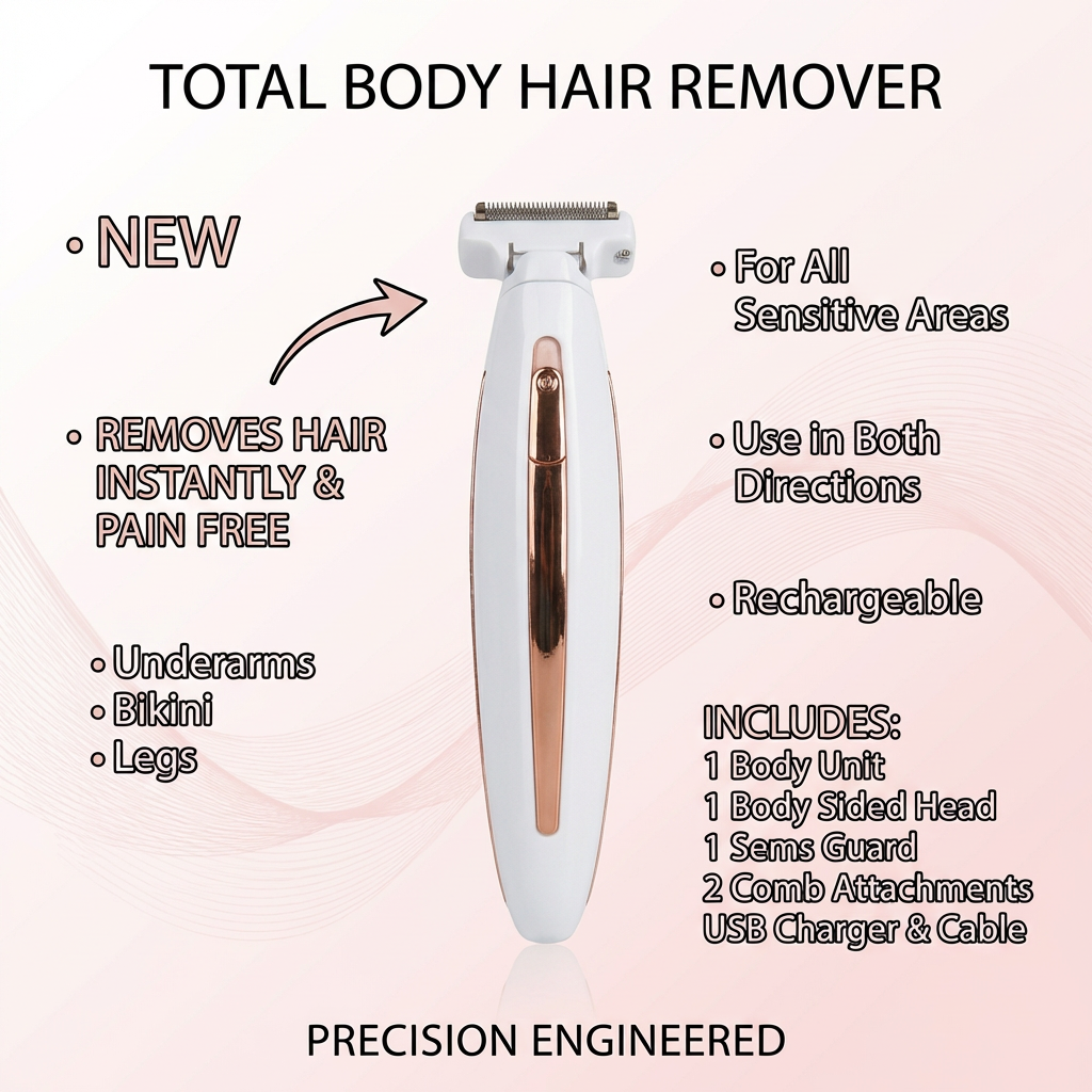 Rechargeable Electric Body Hair Remover for Women – Precision Trimmer for Legs, Underarms and Bikini Area with Dual-Direction Shaving