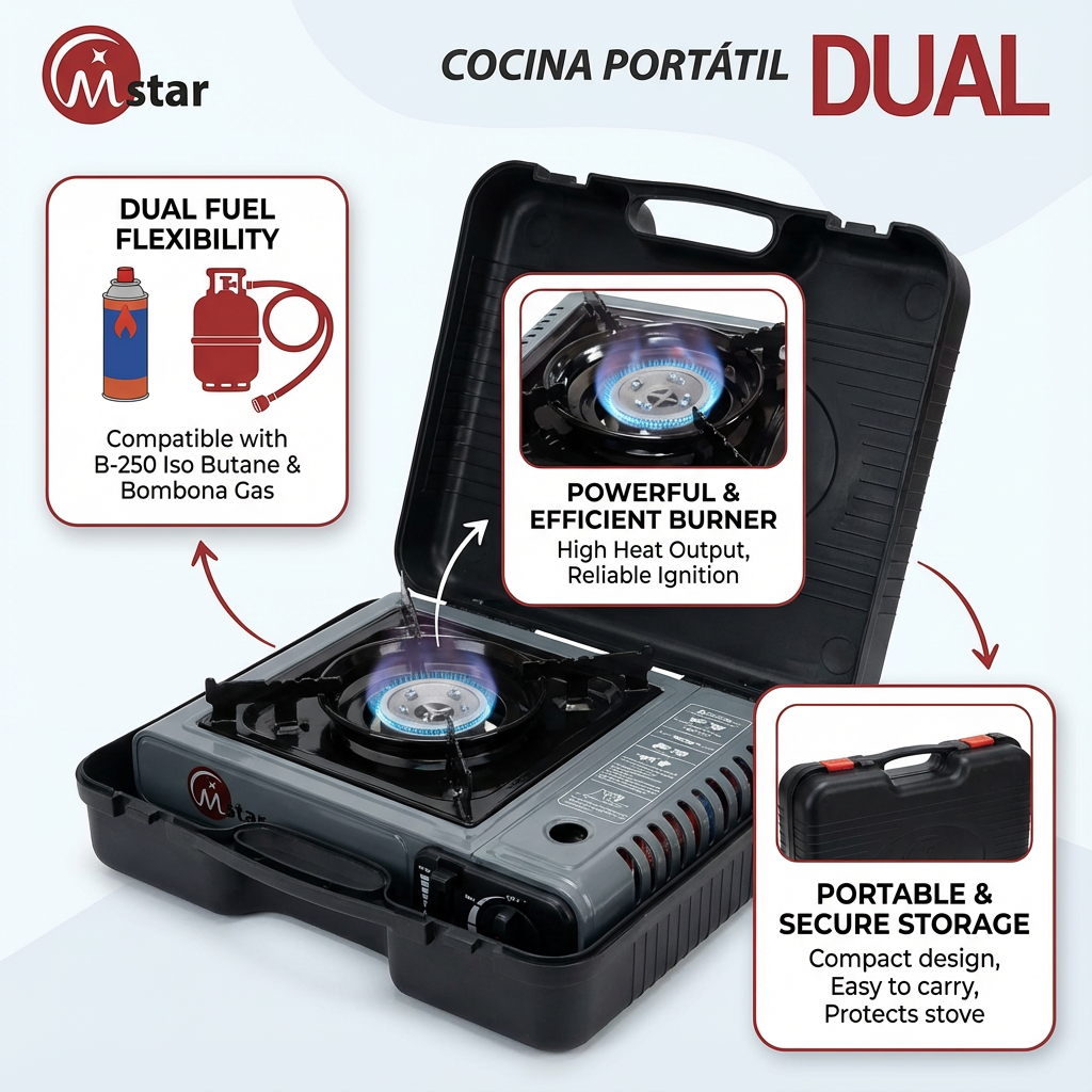 Portable Dual Fuel Camping Gas Stove with Carry Case – Butane Cartridge and LPG Cylinder Compatible Outdoor Cooking Stove for Camping, Hiking, Picnic and Emergency Use