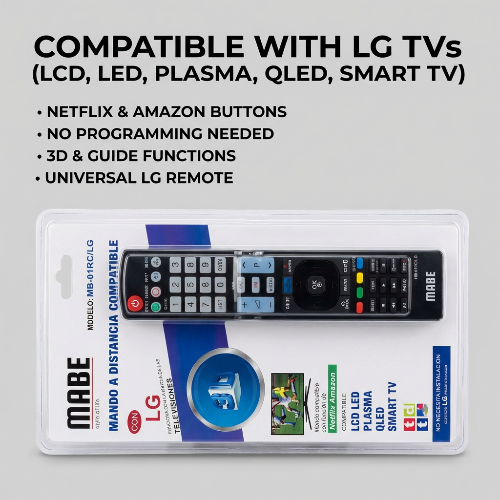 Universal Replacement Remote Control Compatible with LG Smart TVs – Ready to Use Remote for LCD, LED, OLED and Plasma TVs with Netflix and Prime Video Shortcut Buttons