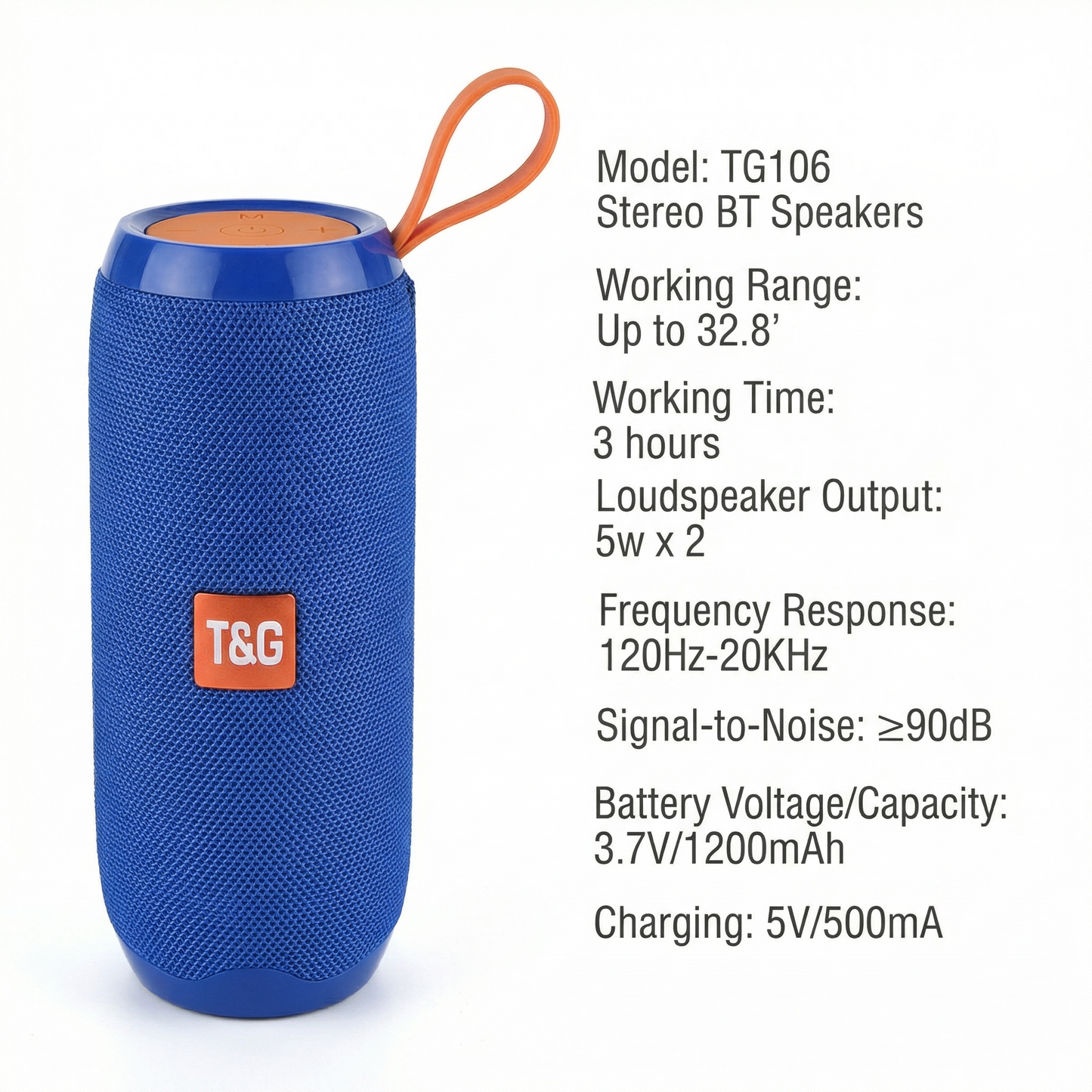 Portable Bluetooth Stereo Speaker with Carry Strap – Wireless Fabric Mesh Speaker, Rechargeable Battery, 5V Input, Compact Outdoor Music Player