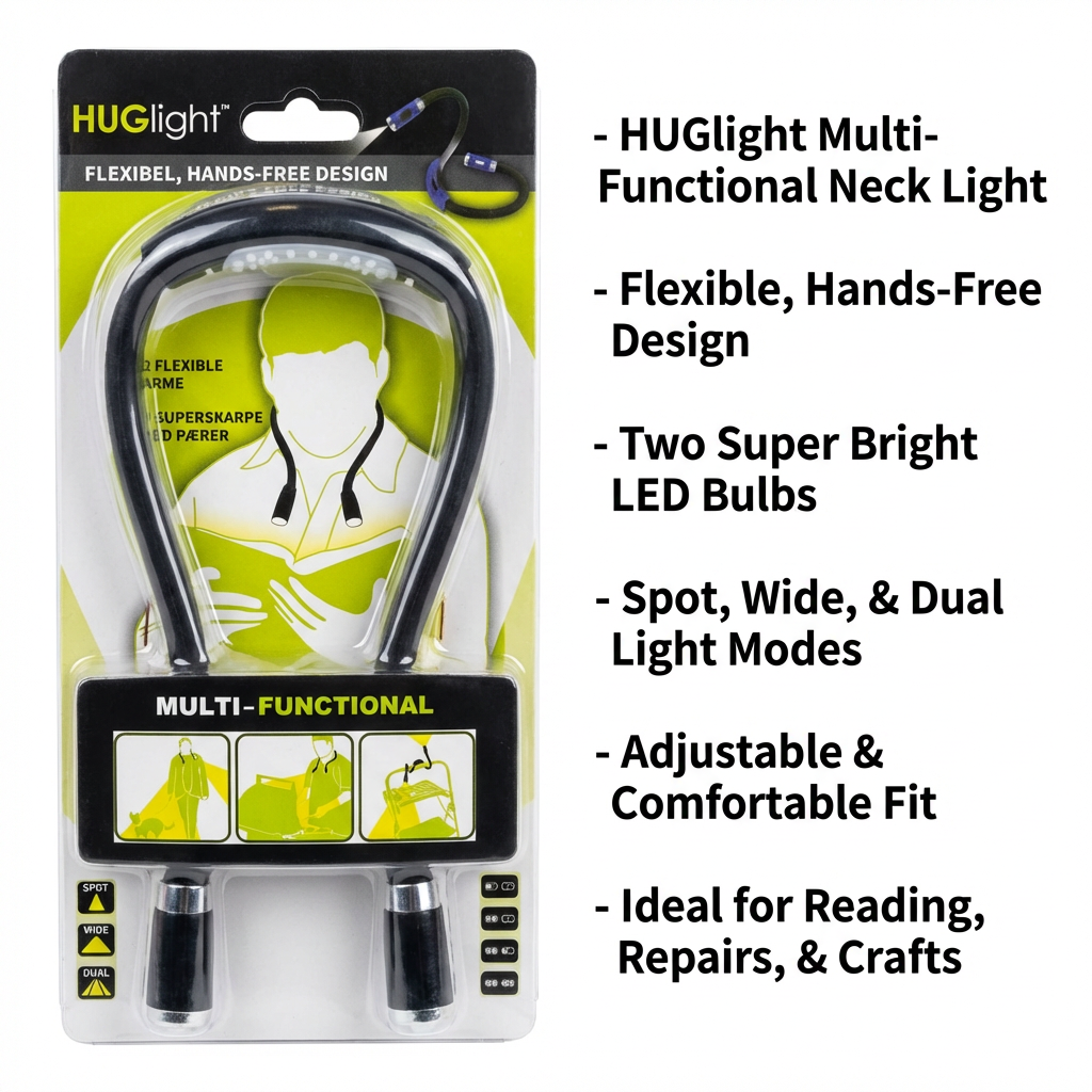Flexible Neck LED Reading Light with Dual Adjustable Lamps, Hands-Free Neck Light for Reading, Crafting, Repair Work, Camping and Night Activities, Battery Powered Portable Book Light