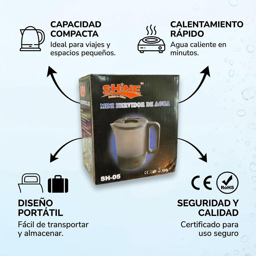 Mini Electric Travel Kettle 0.5L – Portable Water Boiler with Automatic Shut Off for Coffee, Tea and Travel Use