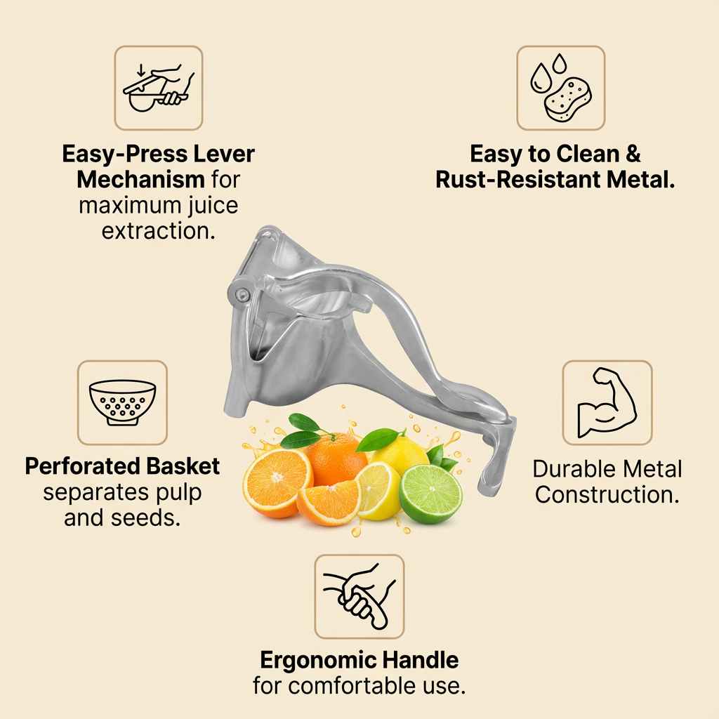 Manual Citrus Fruit Press Juicer, Heavy Duty Hand Press Lemon and Orange Squeezer, Aluminum Handheld Fruit Juicer for Lemon, Lime, Orange and Citrus Juice Extraction