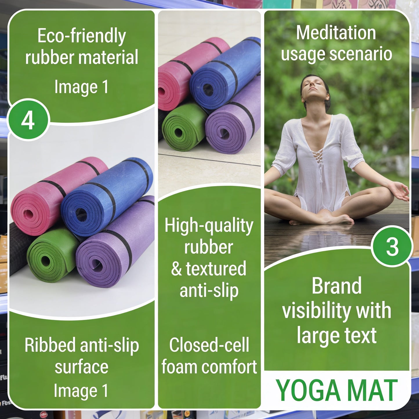 Non-Slip Yoga and Fitness Exercise Mat with Ribbed Anti-Slip Surface, Eco-Friendly Foam Workout Mat for Yoga, Pilates, Stretching, Home Gym Training, Meditation and Floor Exercises