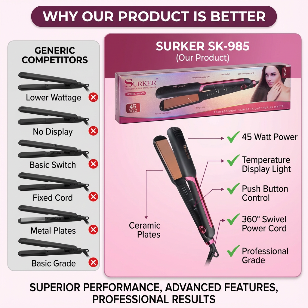 Professional Ceramic Hair Straightener with Adjustable Temperature Control – Rose Gold Plates, Fast Heating Flat Iron, Heat Resistant Design