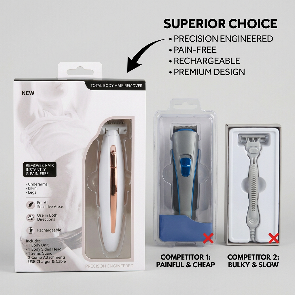 Rechargeable Electric Body Hair Remover for Women – Precision Trimmer for Legs, Underarms and Bikini Area with Dual-Direction Shaving