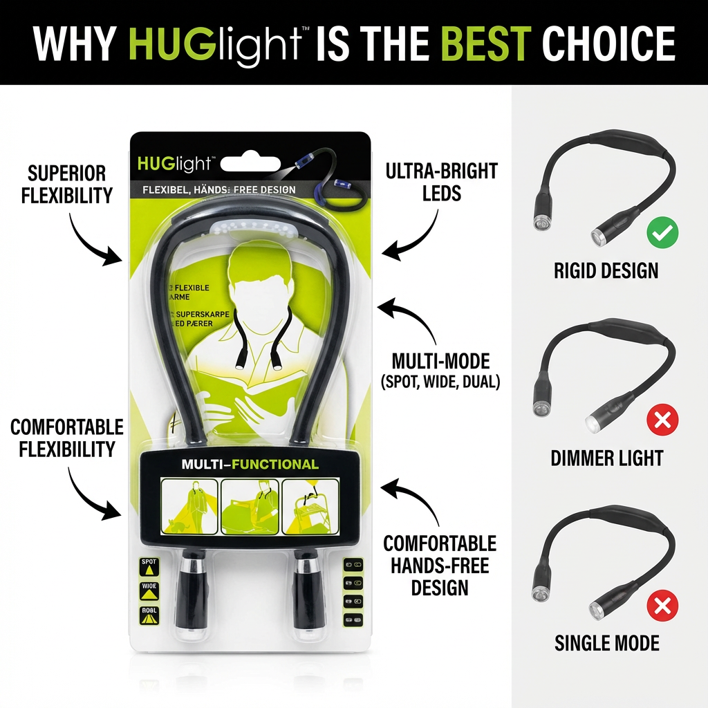 Flexible Neck LED Reading Light with Dual Adjustable Lamps, Hands-Free Neck Light for Reading, Crafting, Repair Work, Camping and Night Activities, Battery Powered Portable Book Light