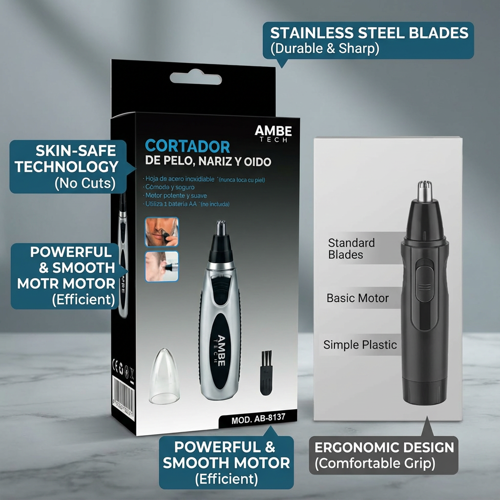 Electric Nose and Ear Hair Trimmer – Portable Precision Facial Hair Grooming Trimmer for Nose, Ears and Eyebrows with Stainless Steel Blade