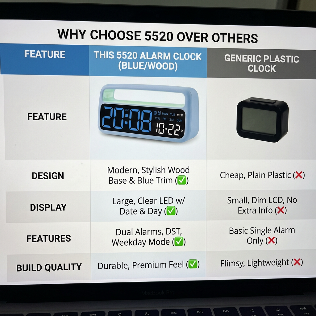 Digital LED Alarm Clock with Large Display, Date and Day Indicator, Bedside Table Clock with Night Light, Battery Powered Desk Alarm Clock with Snooze Function for Bedroom, Office, Nightstand and Home Use