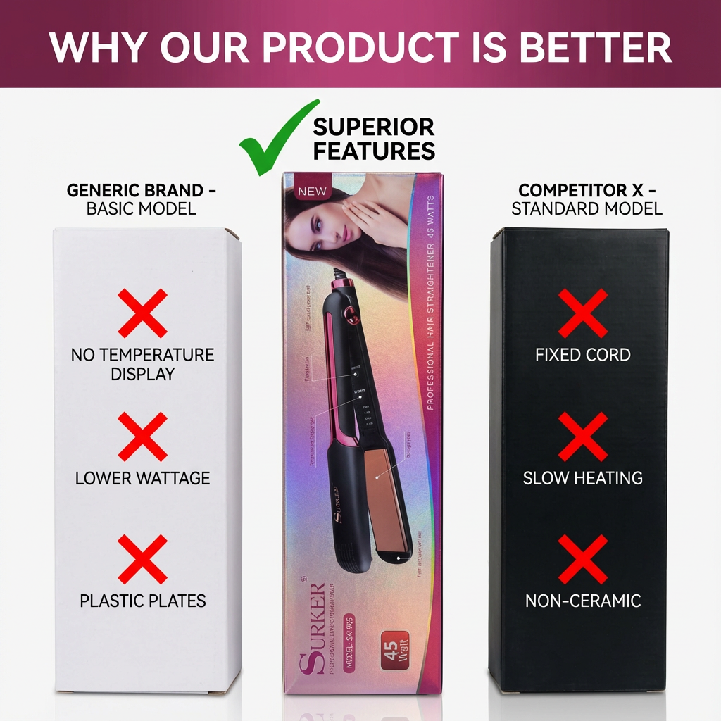 Professional Ceramic Hair Straightener with Adjustable Temperature Control – Rose Gold Plates, Fast Heating Flat Iron, Heat Resistant Design