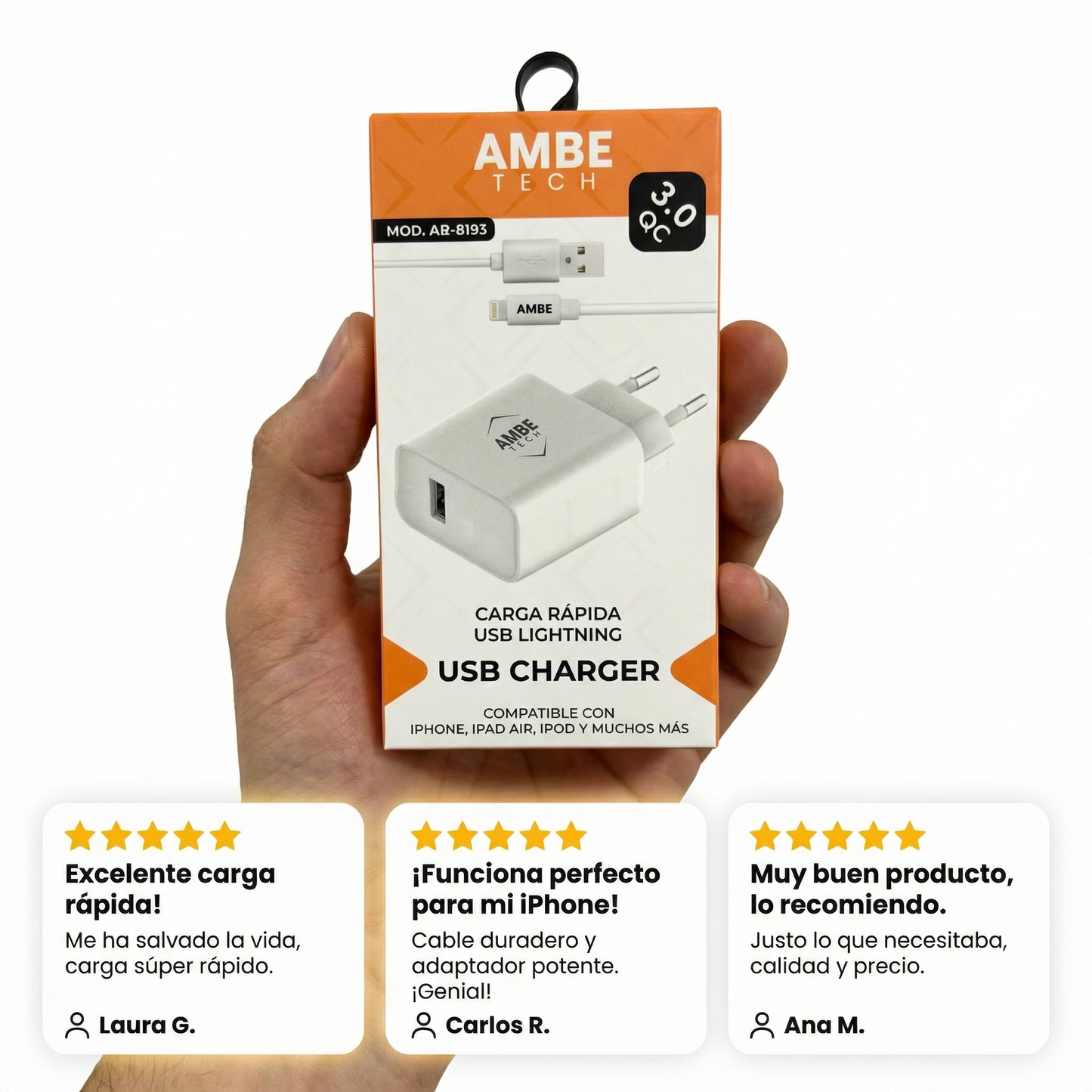 18W Fast Charging Wall Adapter with USB to Lightning Cable – Quick Charge 3.0 Power Plug with 1 Meter Data Cable, Smart Protection