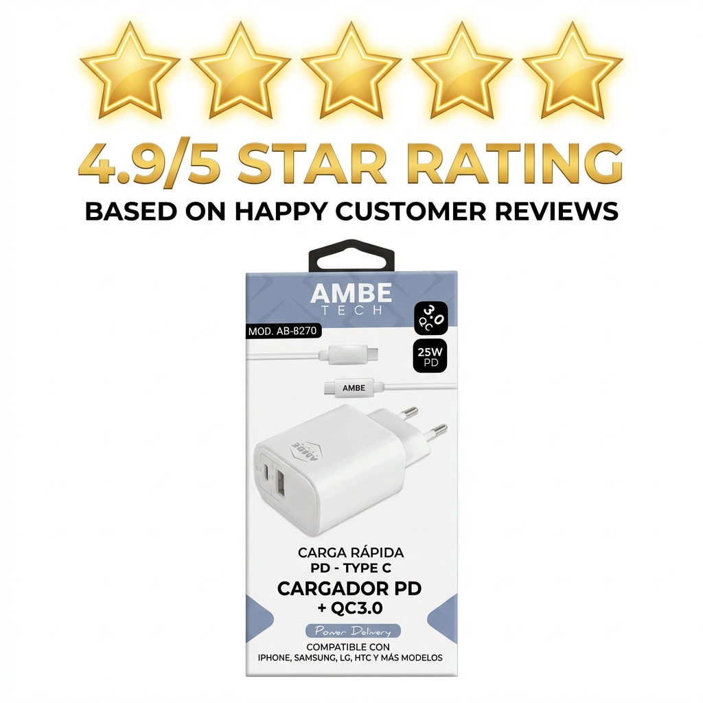 25W PD & QC3.0 Fast Charging Wall Adapter with USB-C to USB-C Cable – Dual Port Power Delivery Charger, 1x USB-C PD + 1x USB-A QC 3.0, Smart Safety Protection