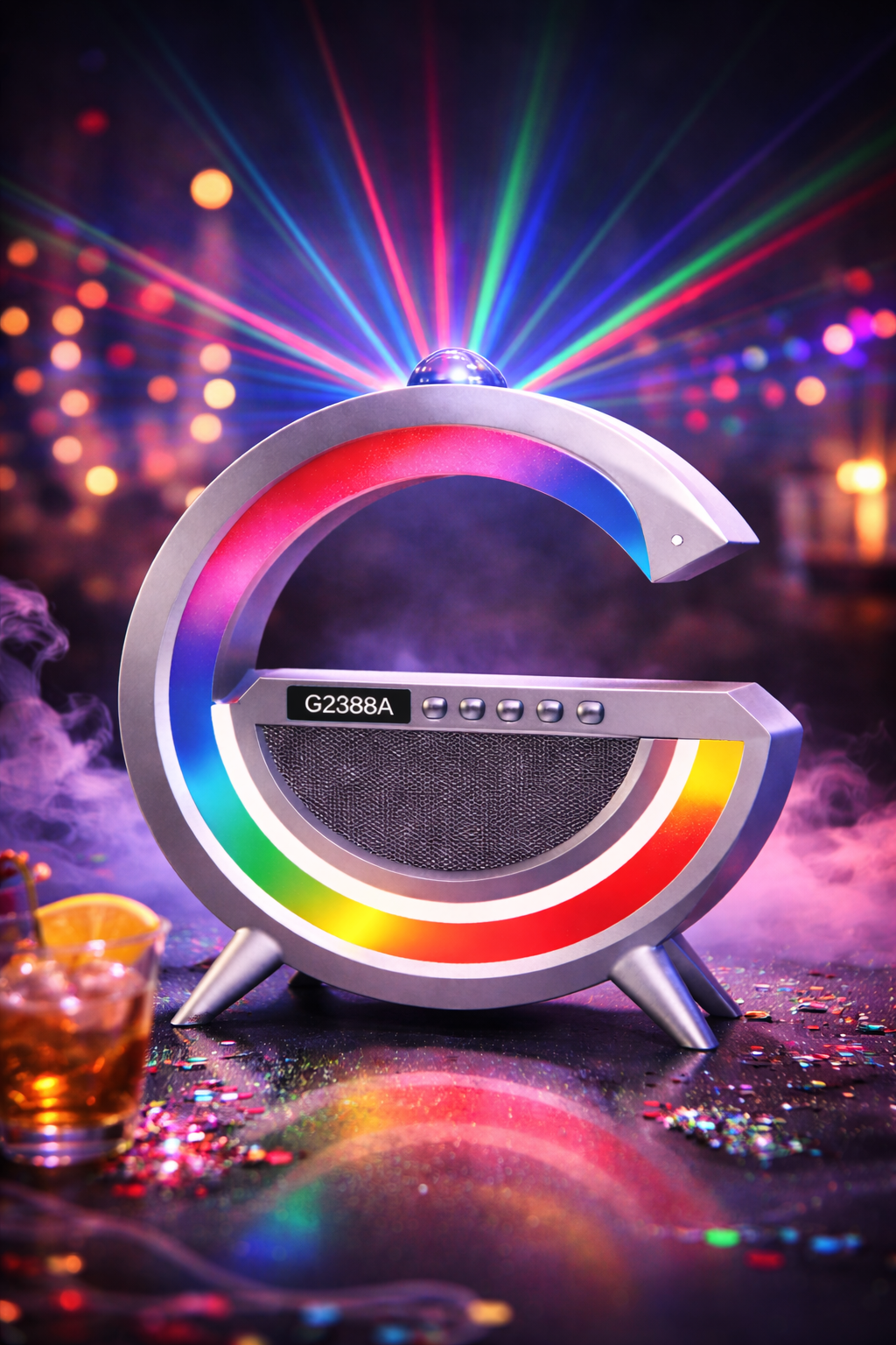 360° Laser Party Speaker with RGB LED Ring – Wireless Bluetooth Speaker, Colorful Light Show, Rechargeable 5V Powered Portable Sound System
