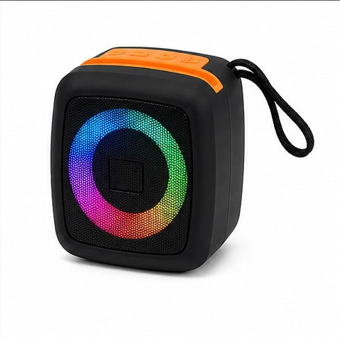 Portable Wireless Bluetooth Speaker with RGB Disco LED Lights – 5W Mini Speaker, TF Card, USB & FM Radio Support, TWS Pairing, 10m Range, Rechargeable 1200mAh Battery