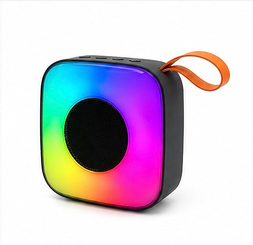 Portable Wireless Bluetooth Speaker with RGB LED Lights – 5W Mini Speaker, Movie & Music Modes, Rechargeable Compact Design with Carry Strap