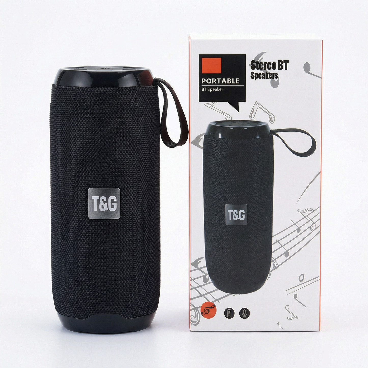 Portable Bluetooth Stereo Speaker with Carry Strap – Wireless Fabric Mesh Speaker, Rechargeable Battery, 5V Input, Compact Outdoor Music Player