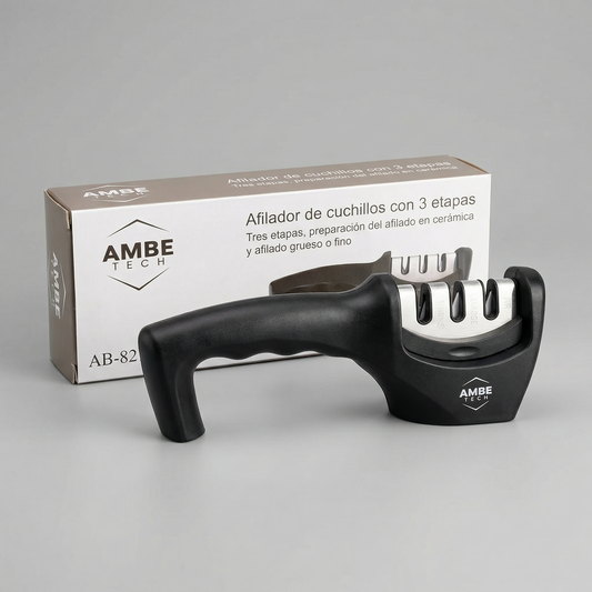 3-Stage Manual Knife Sharpener with Ergonomic Handle – Professional Kitchen Knife Sharpening Tool with Coarse, Fine and Ceramic Sharpening Slots
