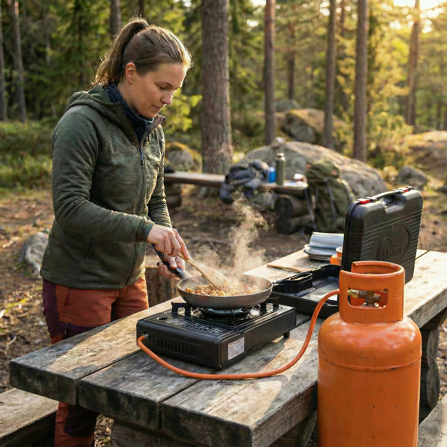 Portable Dual Fuel Camping Gas Stove with Carry Case – Butane Cartridge and LPG Cylinder Compatible Outdoor Cooking Stove for Camping, Hiking, Picnic and Emergency Use