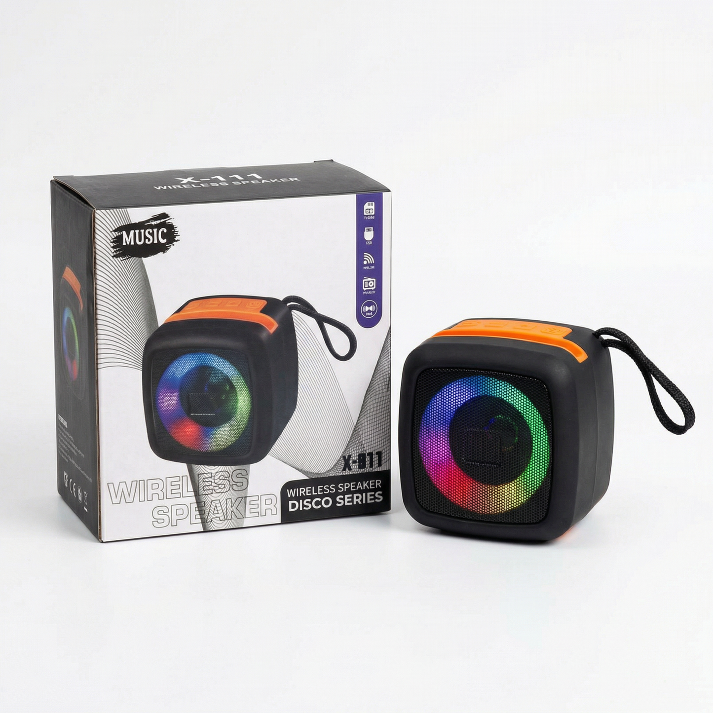 Portable Wireless Bluetooth Speaker with RGB Disco LED Lights – 5W Mini Speaker, TF Card, USB & FM Radio Support, TWS Pairing, 10m Range, Rechargeable 1200mAh Battery