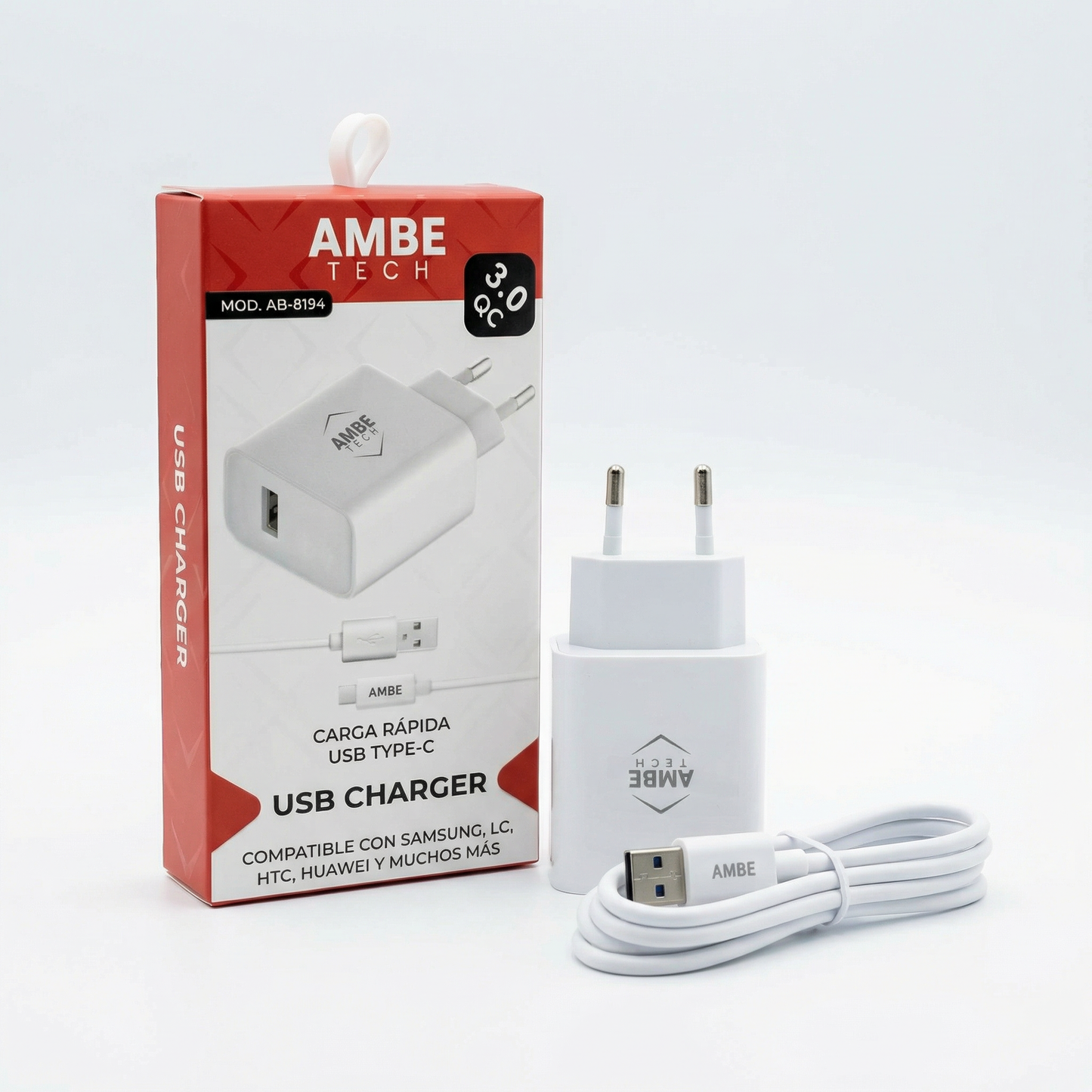 18W Fast Charging Wall Adapter with USB Type-C Cable – Quick Charge 3.0 Power Plug, 1 Meter USB-C Cable Included, Smart Safety Protection