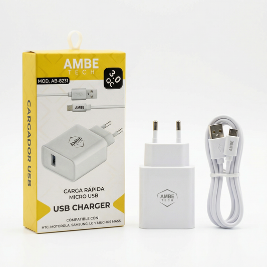 18W Fast Charging Wall Adapter with Micro USB Cable – Quick Charge 3.0 USB Power Plug, 1 Meter Micro USB Cable Included, Compact Travel Charger with Smart Protection