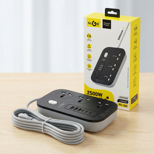 Power Strip with 3 EU AC Outlets, 3 USB Charging Ports and 3 TYPE-C Fast Charging Ports, 2500W Multi Socket Extension with Master Power Switch and Long Cable for Home, Office, Desk, Computer, Gaming Setup and Electronic Devices