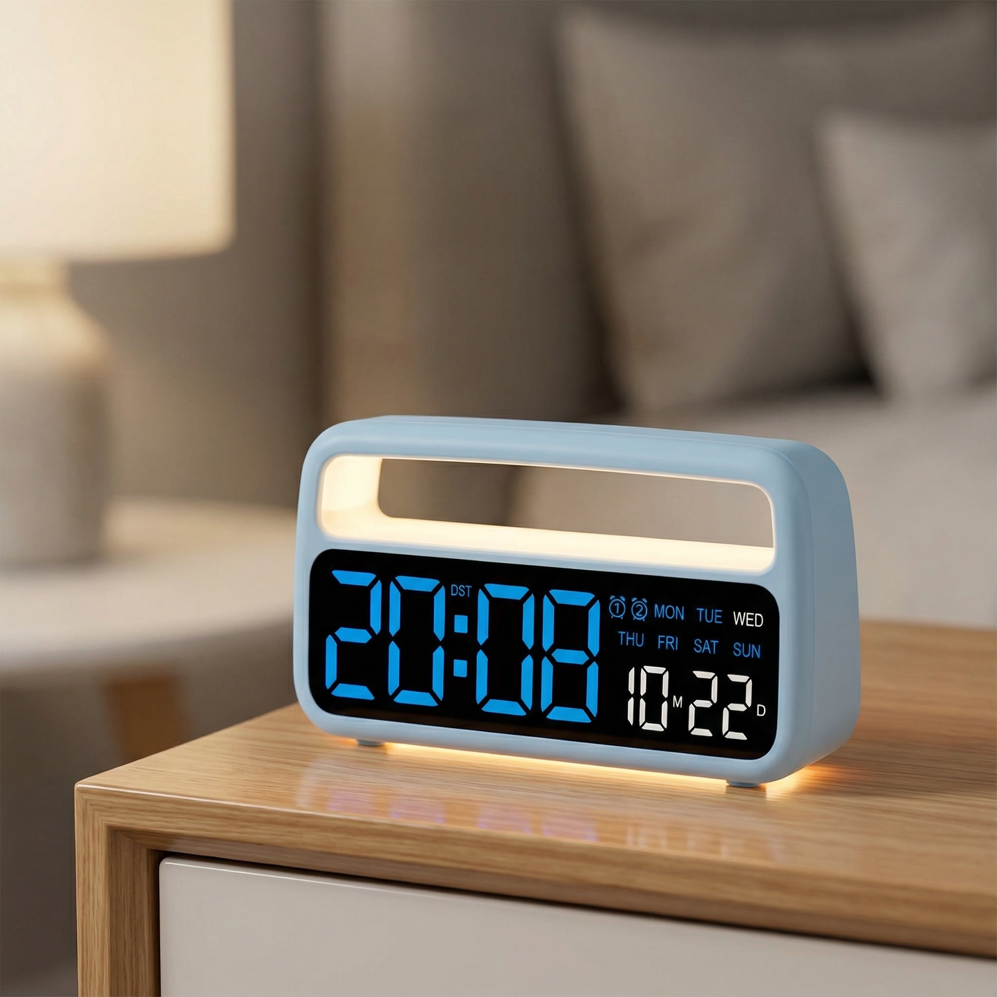 Digital LED Alarm Clock with Large Display, Date and Day Indicator, Bedside Table Clock with Night Light, Battery Powered Desk Alarm Clock with Snooze Function for Bedroom, Office, Nightstand and Home Use