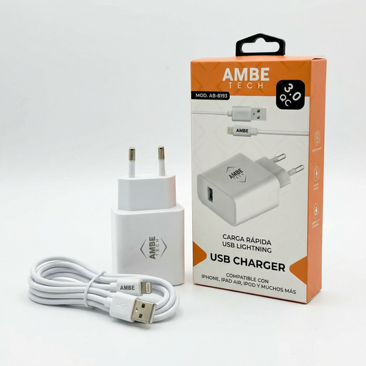 18W Fast Charging Wall Adapter with USB to Lightning Cable – Quick Charge 3.0 Power Plug with 1 Meter Data Cable, Smart Protection