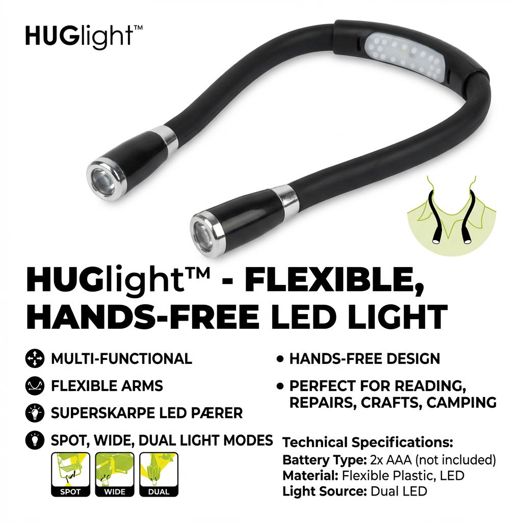 Flexible Neck LED Reading Light with Dual Adjustable Lamps, Hands-Free Neck Light for Reading, Crafting, Repair Work, Camping and Night Activities, Battery Powered Portable Book Light